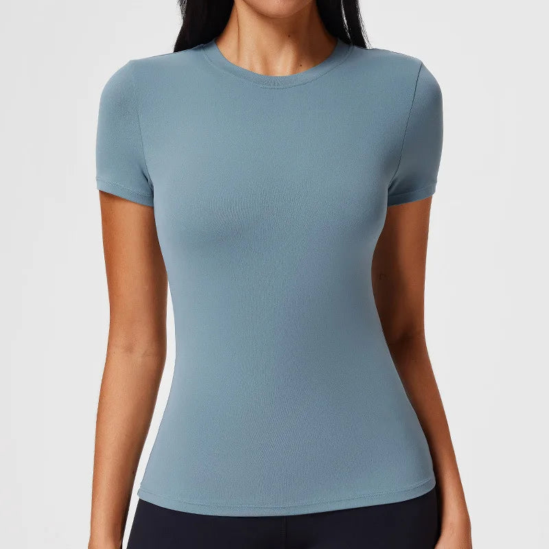 Women's Slim Fit Quick-Dry Sports Top Barely-There Feel Fitness Shirt for Running Yoga Short Sleeve Casual Cross-Border - ATFH