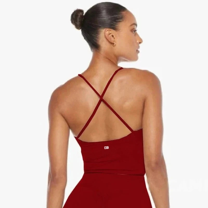 2026CSB Criss Cross Back Padded Cami Tank Top High Waist Biker Shorts Leggings Women Gym Pilates Workout Yoga Active Sportswear