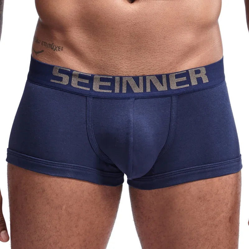 Seeinner Mens Boxer Shorts Cotton U Convex Pouch Underwear Soft Comfortable Underpants Cueca Masculina M-XXL Black White Gray