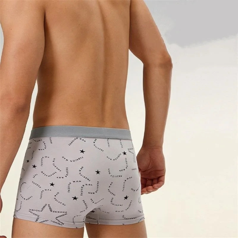 4Pcs/Lot Men's Underwear Sexy Boxer Comfortable Soft Fashion Trend Line Print Intimate Boxer 3D Pouch Sports Breathable Boxers