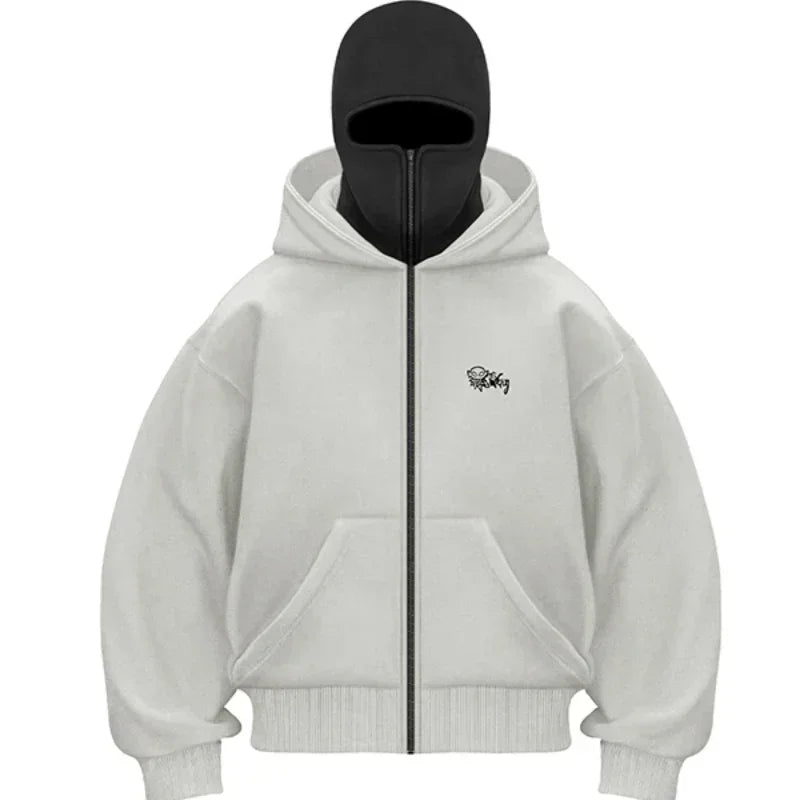Balaclava Men Zip Hoodie Winter Warm Casual Sweatshirt Y2K with Hooded Face Mask Zipper Design Sports Jacket Outdoor Activities - ATFH