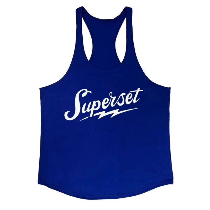 Men's "Superset" Graphic Stringer Vest - Cotton Sleeveless Shirt for Gym Fitness, Bodybuilding & Workout Undershirt