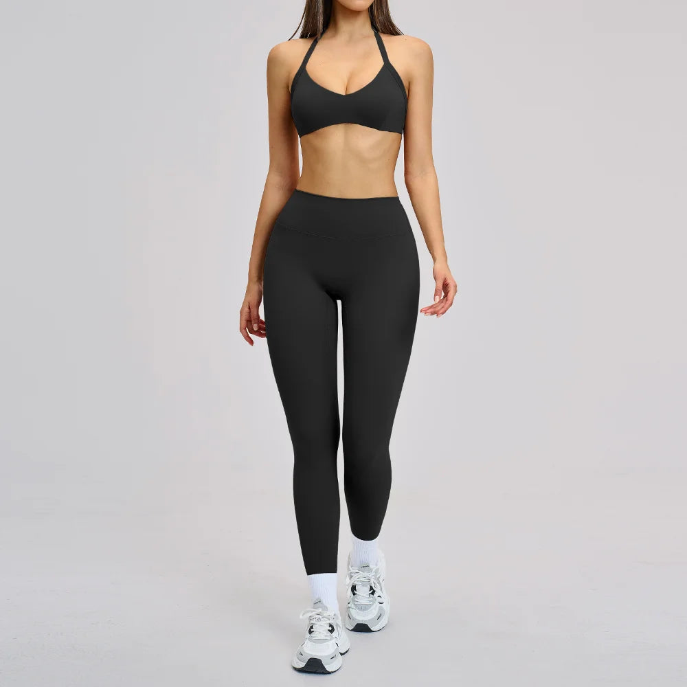 Women's Yoga Suits 2 Piece Sportswear Yoga Tracksuit Ventilate Vest High Waist Leggings Outfit Gym Set Running Workout Clothes - ATFH