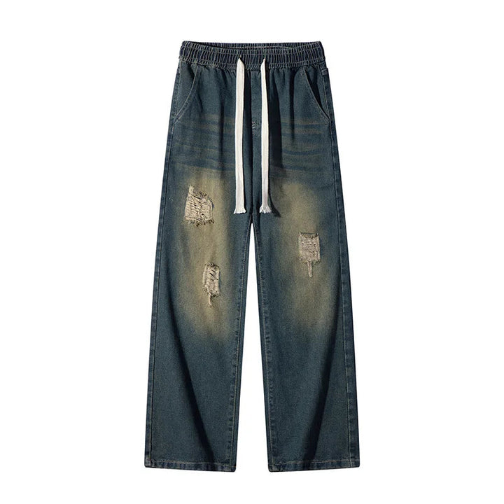 Broken hole jeans men's 2025 summer new loose straight leg American high street wide leg pants trendy brand versatile long pants ATFH