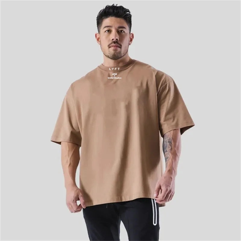 JAPAN&UK Cotton Gym Shirt Sport Fitness Loose large size M-XXXL T Shirt Men Short Sleeve Running Shirt Men Workout Training Tees ATFH