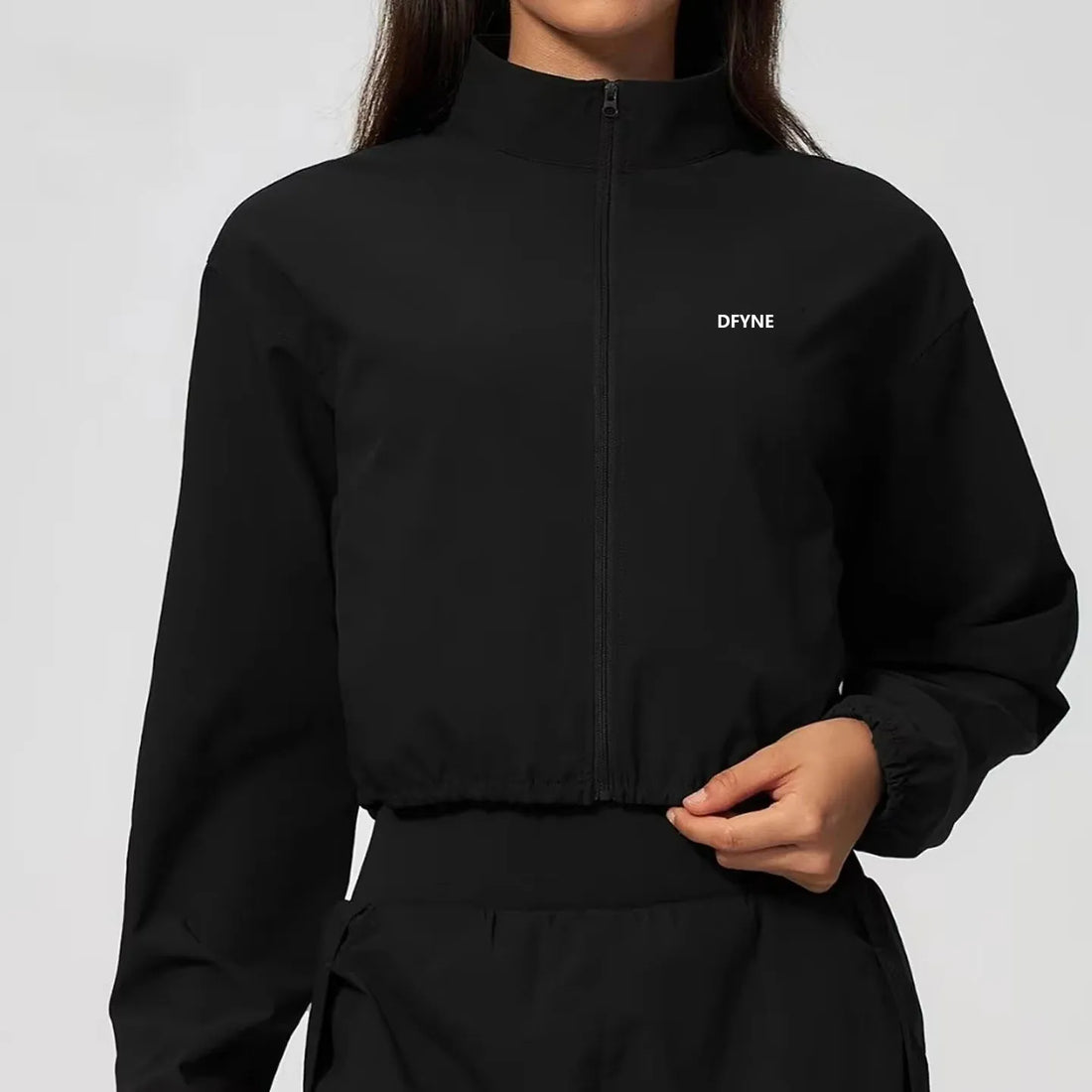 DFYNE Women Cropped Zip Up Jacket High Neck Long Sleeve Sportswear Casual Workout Running Yoga Jacket Lightweight Fitness Top