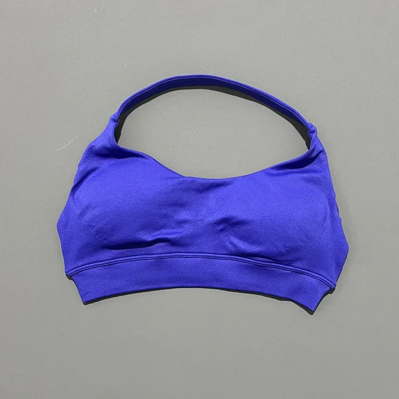 Histello Sports Bra Women Seamless Halter Clothes Neck Strap Padded Yoga Top Gym Backless Bra Running Sportswear Workout Tops - ATFH