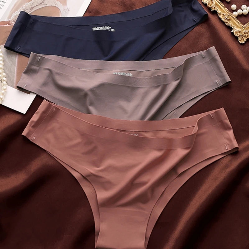 4Pcs/Set Women Ice Silk Panties Low Rise Briefs Soft Brazilian Panties Smooth Underwear Stretch Underpants Sexy Lingerie M-XL