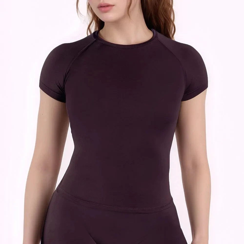 Impact Short Sleeve Top for Women Gym Crop Top Light Weight Seamless Yoga Top Workout T Shirt Longline Stretchy Sports Shirts - ATFH