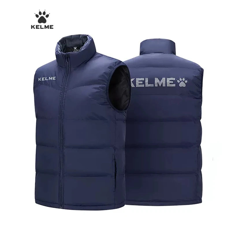 KELME Men Winter Down Vest Sport Training Lightweight Waterproof Outwear Short Stand Collar Casual Coat Windproof Warm Jacket