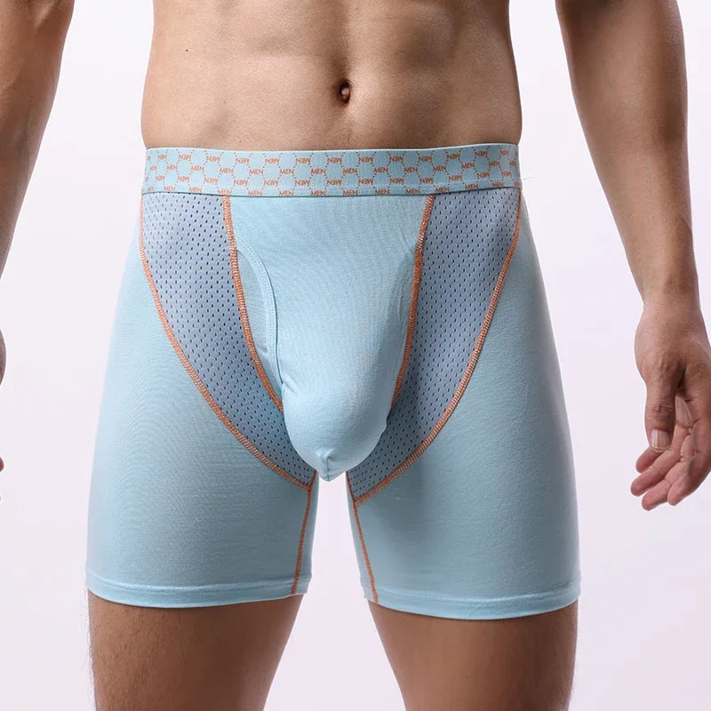EUR Size Men's Boxer Shorts Underwear Ice Silk Mesh Breathable Panties Sexy U Bulge Pouch Mid-rise Long Leg Underpants Homme