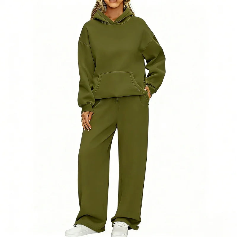 Autumn Winter Women Hoodie+Wide leg pants two pieces Casual pullover loose long sleeve tracksuit comfortable sports Women suit