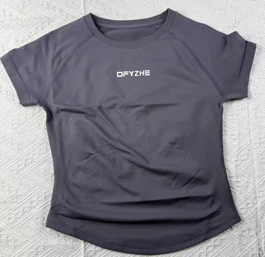 DFYZHE Impact Short Sleeve Top Women's Running Sports T-shirt Summer Short Sleeve Round Neck Elastic Yoga Fitness Top Breathable - ATFH