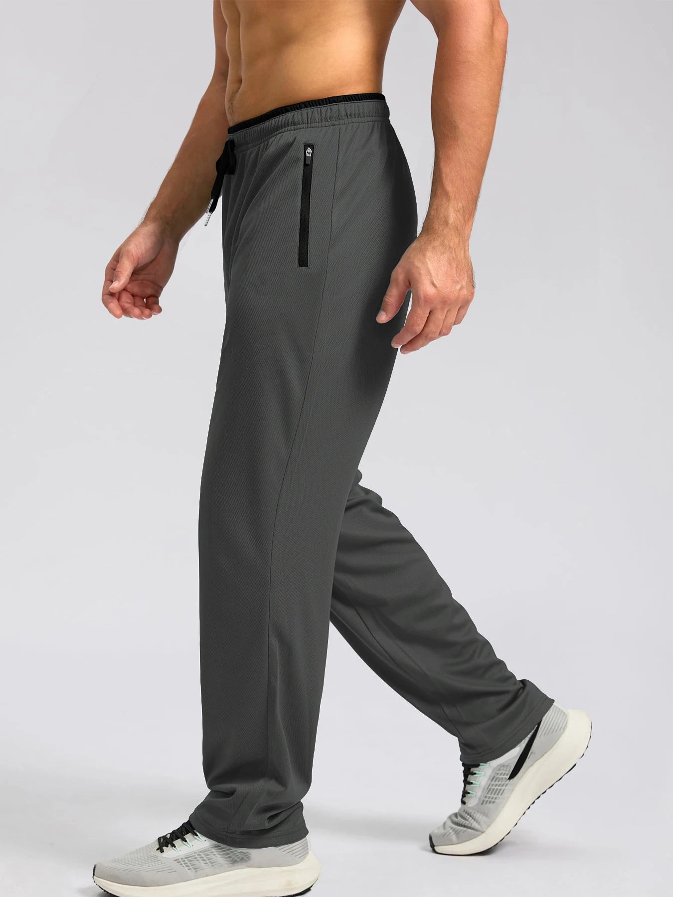 2026 Spring and Summer New Men's Zipper Pocket Solid Color Casual Pants Outdoor Sports Training Breathable Loose Straight Pants