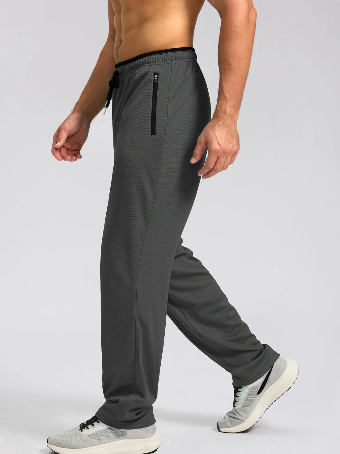 2026 Spring and Summer New Men's Zipper Pocket Solid Color Casual Pants Outdoor Sports Training Breathable Loose Straight Pants