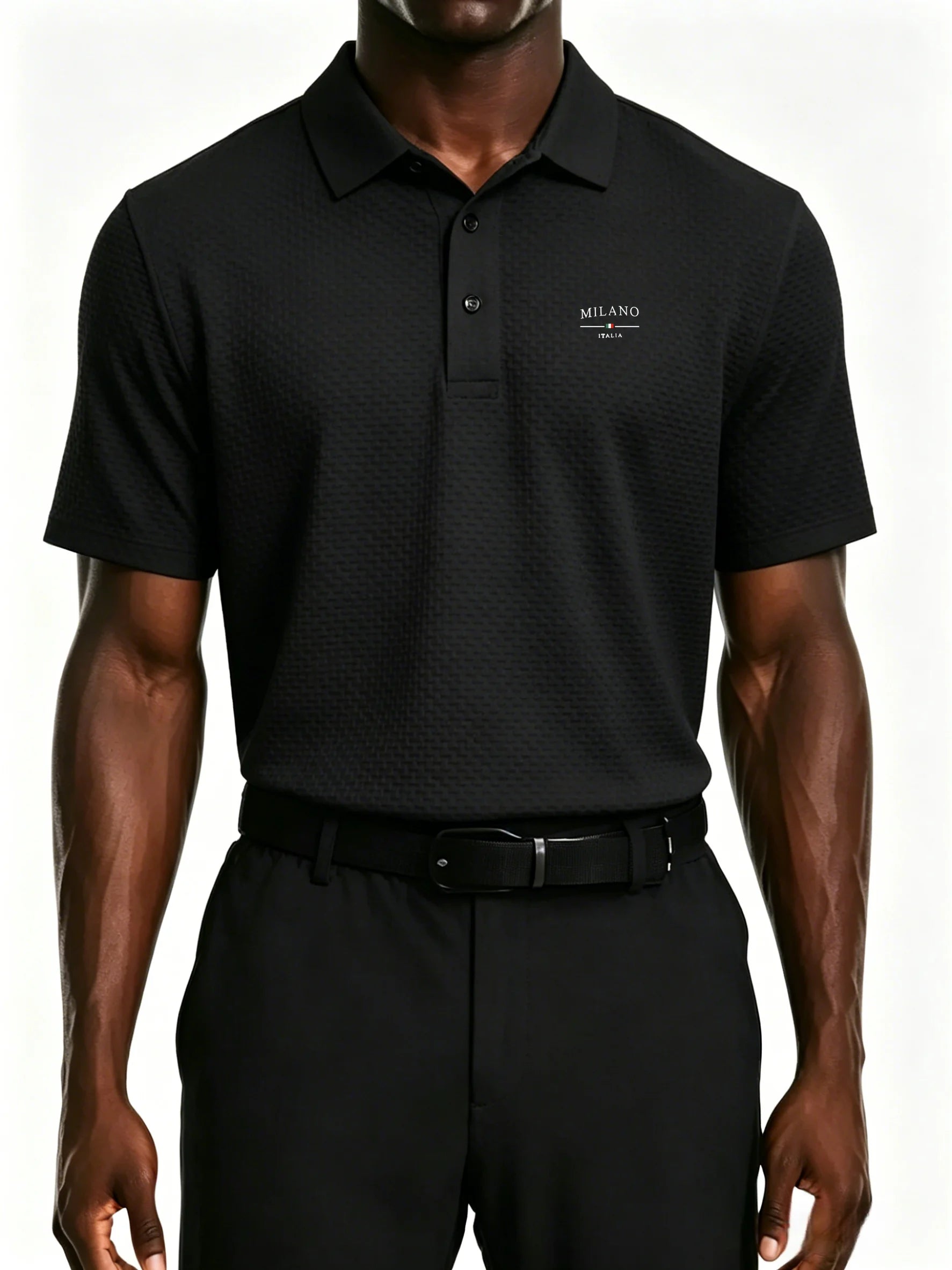 mens milano italy letter jacquard polo shirt breathable quick dry fabric casual business golf short sleeve top