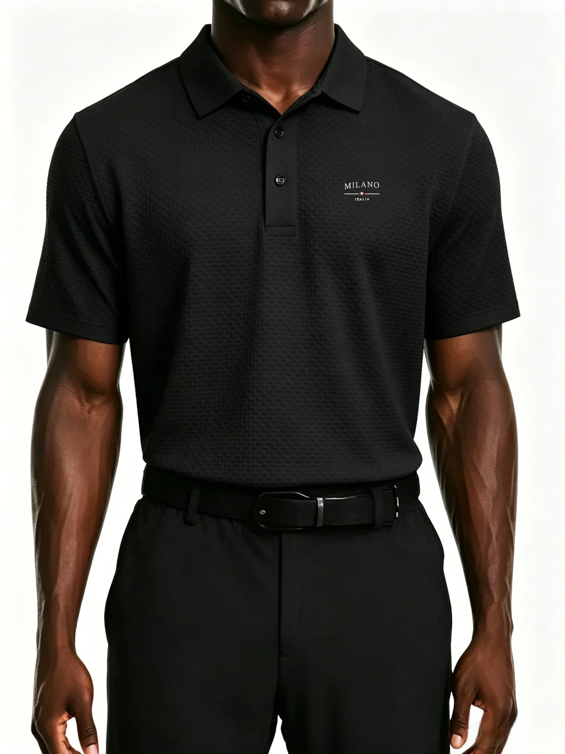 mens milano italy letter jacquard polo shirt breathable quick dry fabric casual business golf short sleeve top