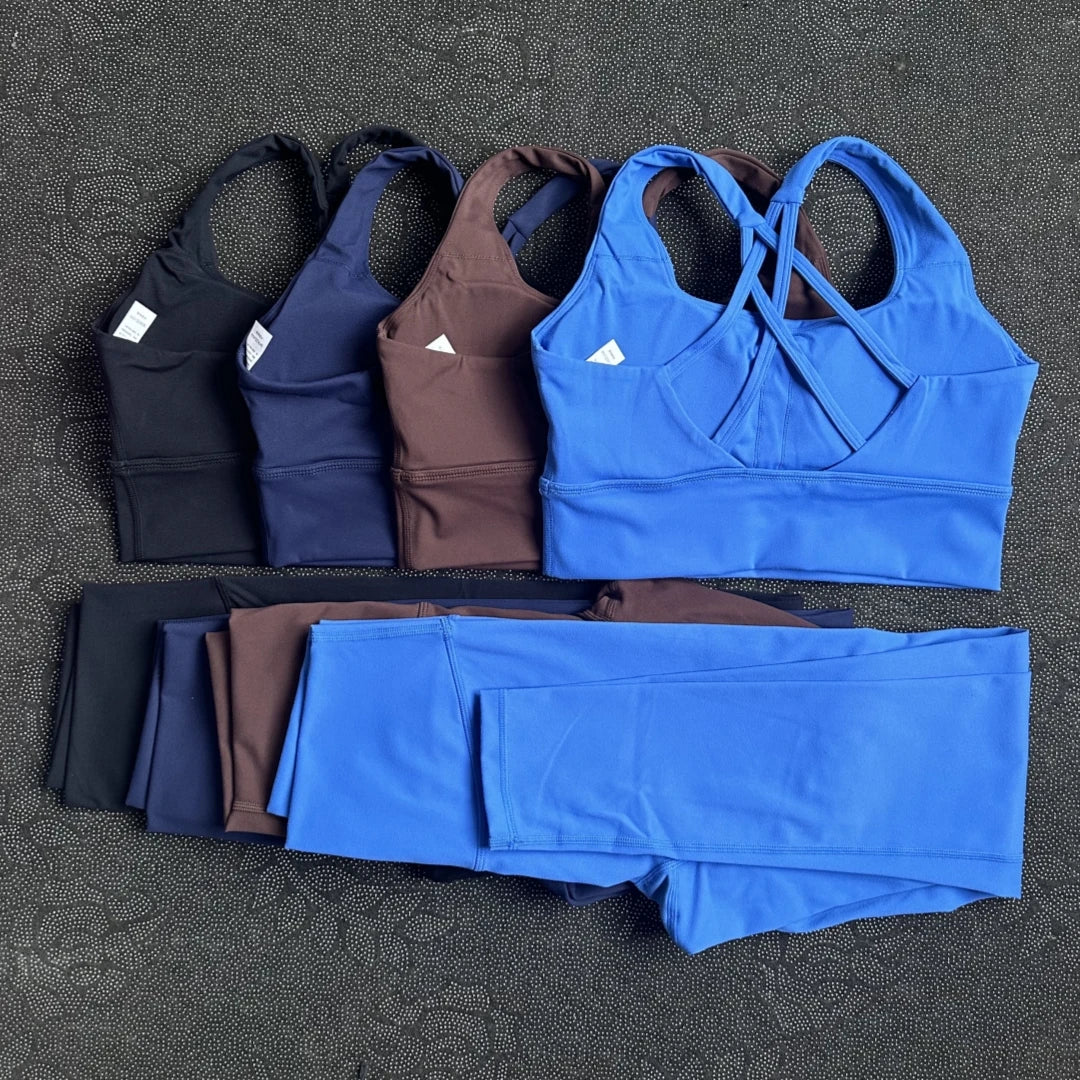 Solid Color Gym Yoga legging Set Soft Tight Women High Strength Fitness Bra With Sports Pant sportswear Proof of Squatting Proof - ATFH