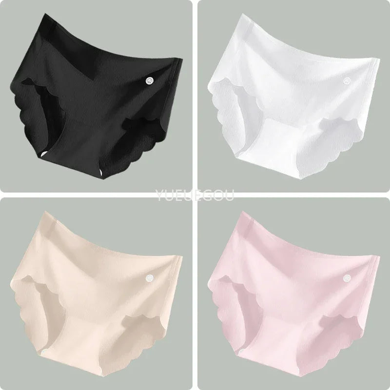 4PCS Ice Silk Seamless Underwear Ultra-thin Women's Panties Sexy Transparent Stretch Briefs High Waist Comfortable Lingerie M-XL