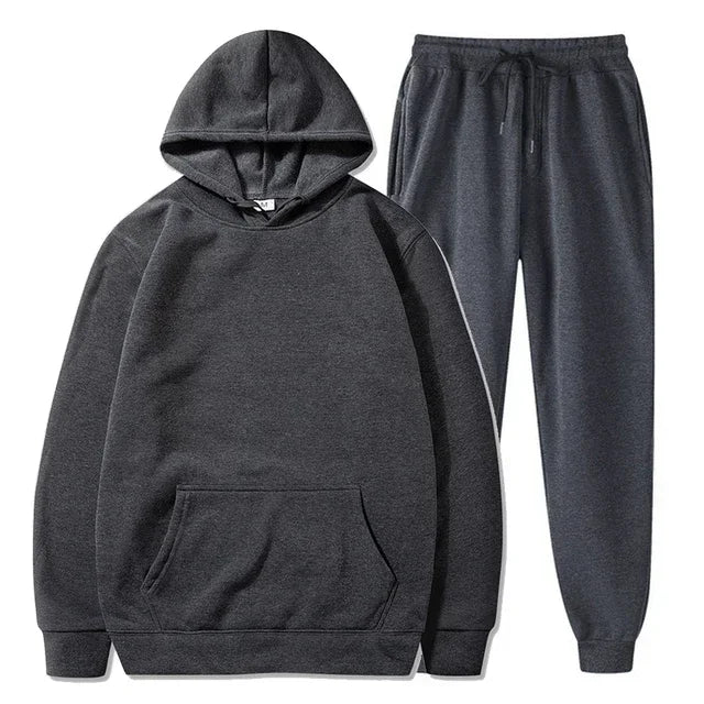 Basic Fleece Hoodies And Sweat Pants Set Men Jogger Set Wholesale Track Suit Sportswear Tracksuits Unisex Ensemble Jogging Homme - ATFH