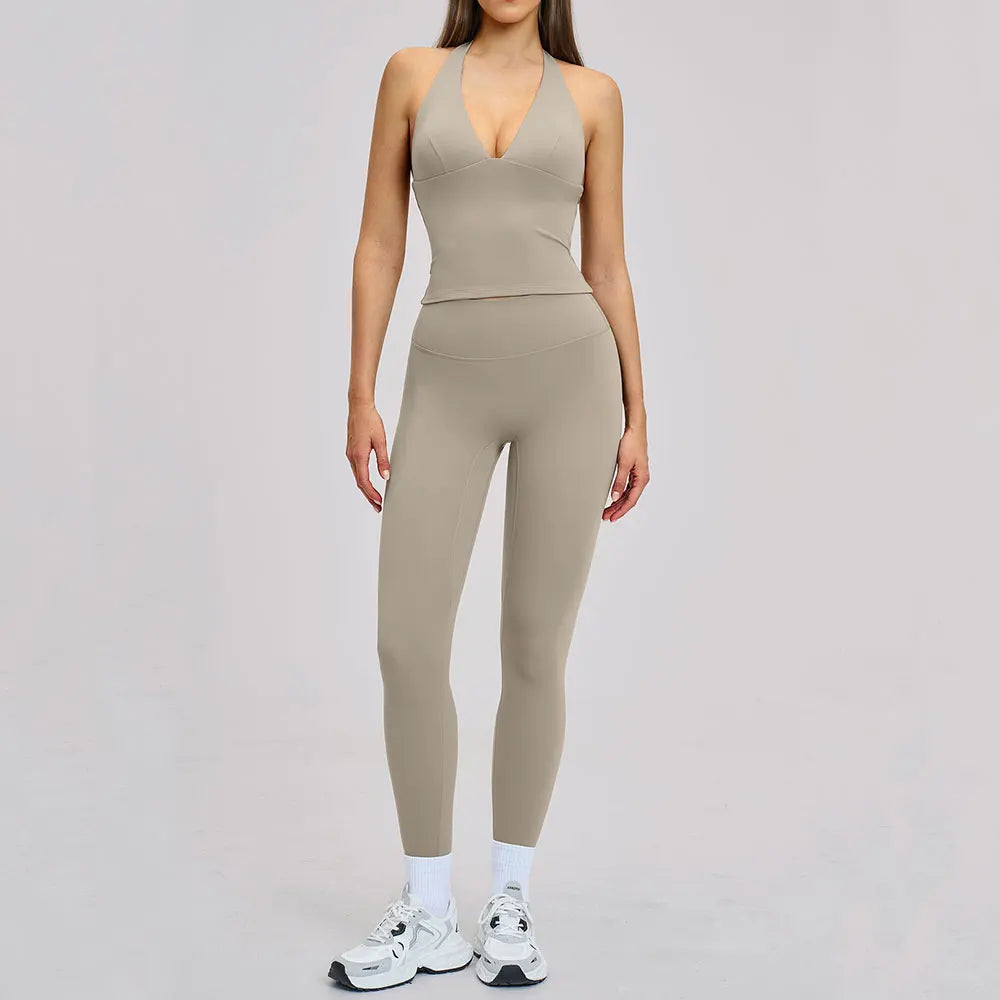 Women's Yoga Suits 2 Piece Sportswear Yoga Tracksuit Ventilate Vest High Waist Leggings Outfit Gym Set Running Workout Clothes - ATFH