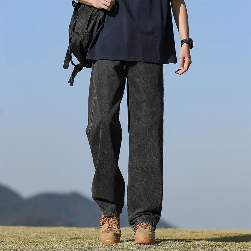 Autumn men's jeans loose and breathable solid color casual straight leg pants, a must-have cool and handsome for high street you ATFH