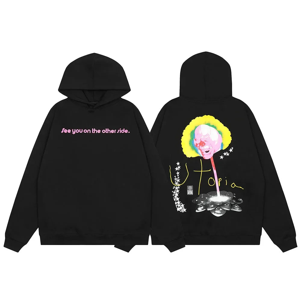 Y2k Streetwear Flame Person Letter Print Hooded Sweatshirts for Men and Pullover Ropa Hombre Sudaderas Fleece Baggy Hoodies - ATFH