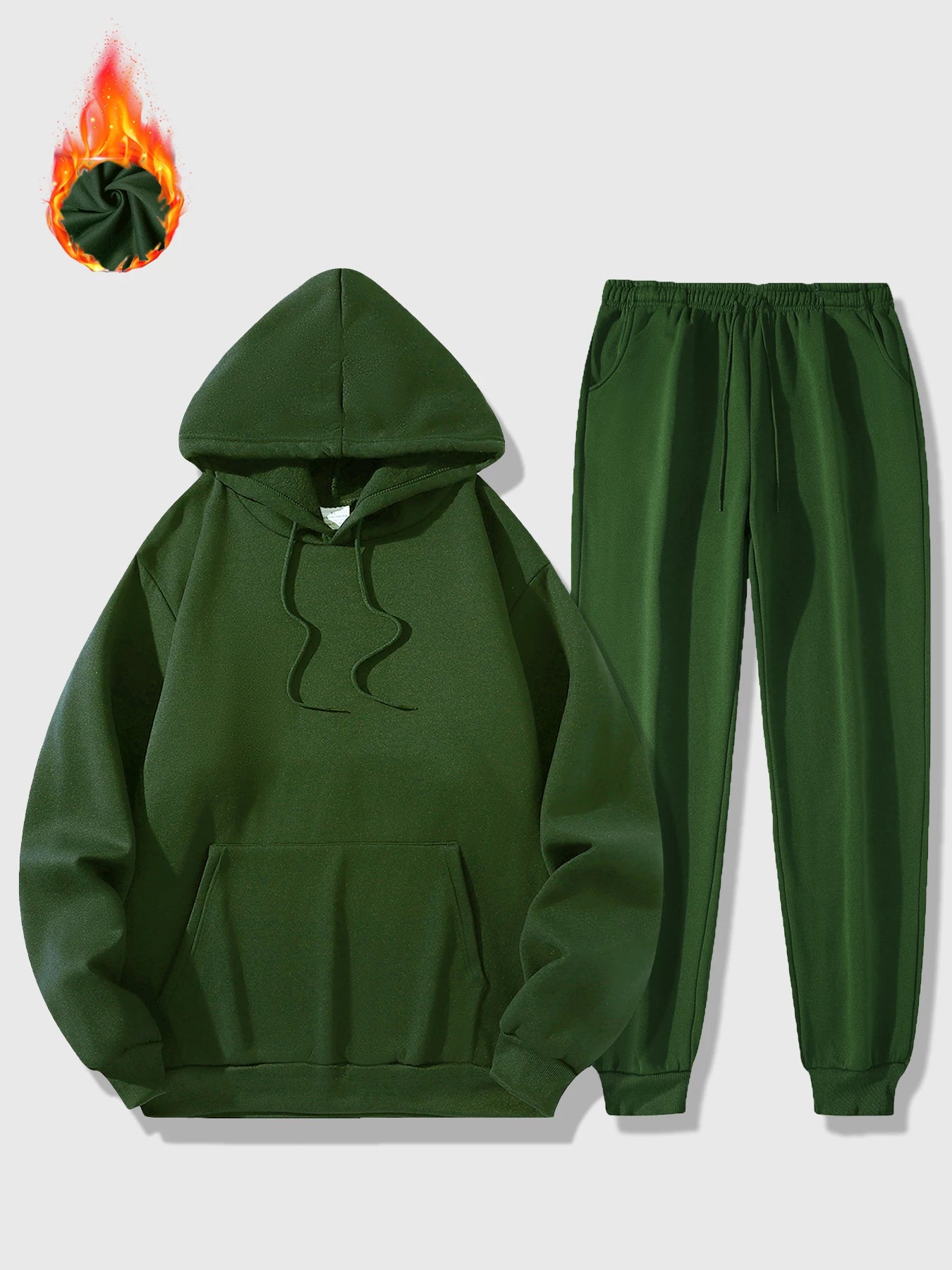 Men's Sports Suit Autumn and Winter Hoodie+pants 2-piece Set Fashionable Solid Color Casual Pullover and Pant Outdoor Sportswear - ATFH