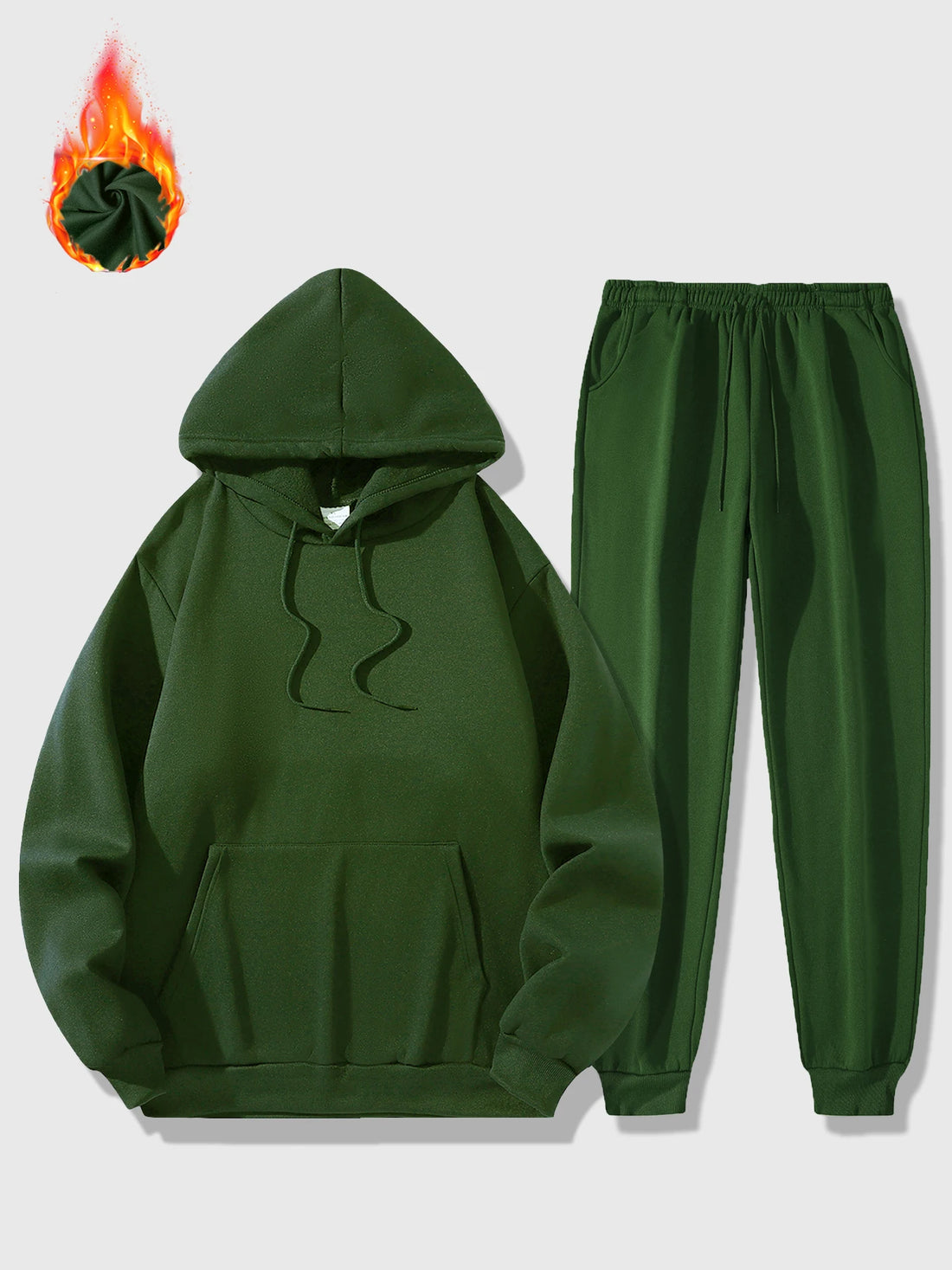 Men's Sports Suit Autumn and Winter Hoodie+pants 2-piece Set Fashionable Solid Color Casual Pullover and Pant Outdoor Sportswear - ATFH