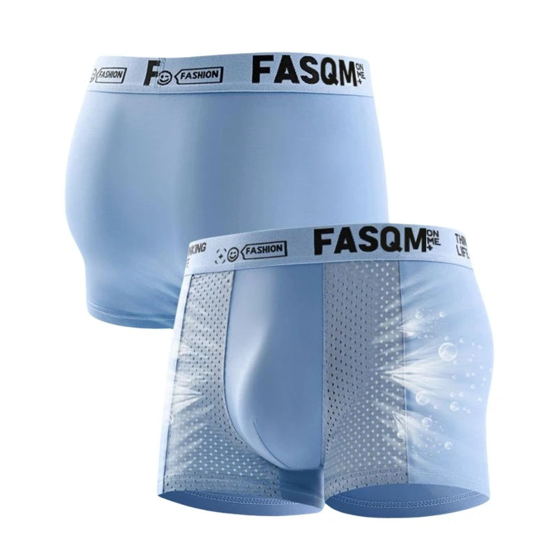 1pc Men's Ice Silk Cool Soft Comfy Boxers Briefs Men's Contrast Underwear, Mesh Breathable Comfy Stretchy Trunks
