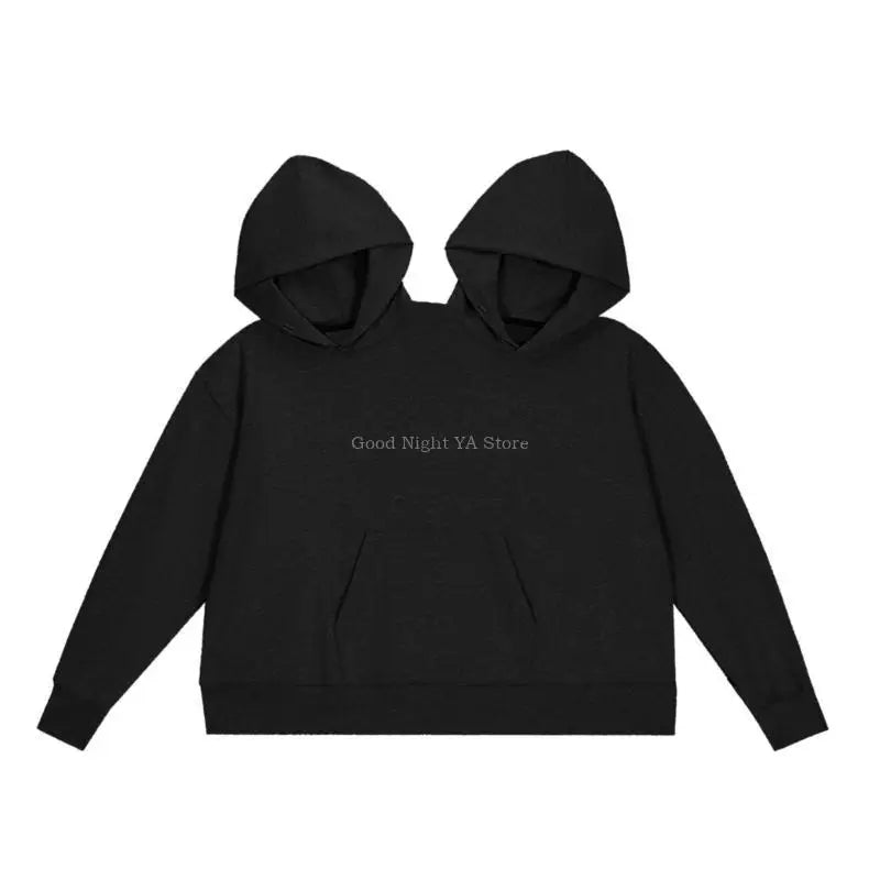 Couple Hooded Pullover Sweatshirts Two Person Funny Hoodie Tops Oversized Hoodie Cropped Long Sleeve Tops - ATFH