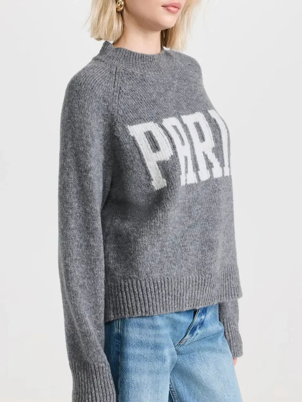 Paris Intarsia-Knit Sweater Pullover Gray Winter Clothes new Designer Fashion Pullovers Sweater streetwear winter women tops - ATFH