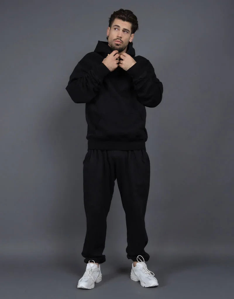 Custom logo autumn and winter cotton 60% polyester 40% plush and thickened men's and women's loose hooded sweater two-piece set ATFH