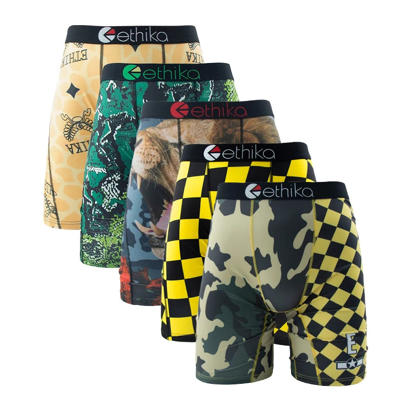ETHIKA 5Pcs Men Underwear Breathable Mesh Crotch Man Swimming Underpants Plus Size L-3XL Mens Panties Sexy Men's Boxershorts