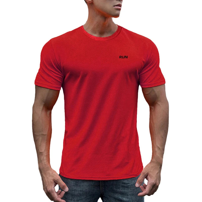 Mens Fitness Sweat Wicking Training Clothes Gym Bodybuilding Muscle Short Sleeve T-Shirt Summer Breathable Quick Dry Mesh Shirts