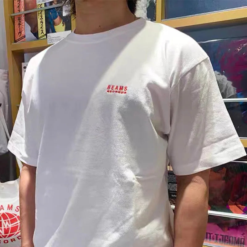 Japan Exports 25ss High-Quality Cotton T-Shirt Embroidered Logo Tees Couple Loose Short Sleeve Summer Casual O-Neck Tops ATFH
