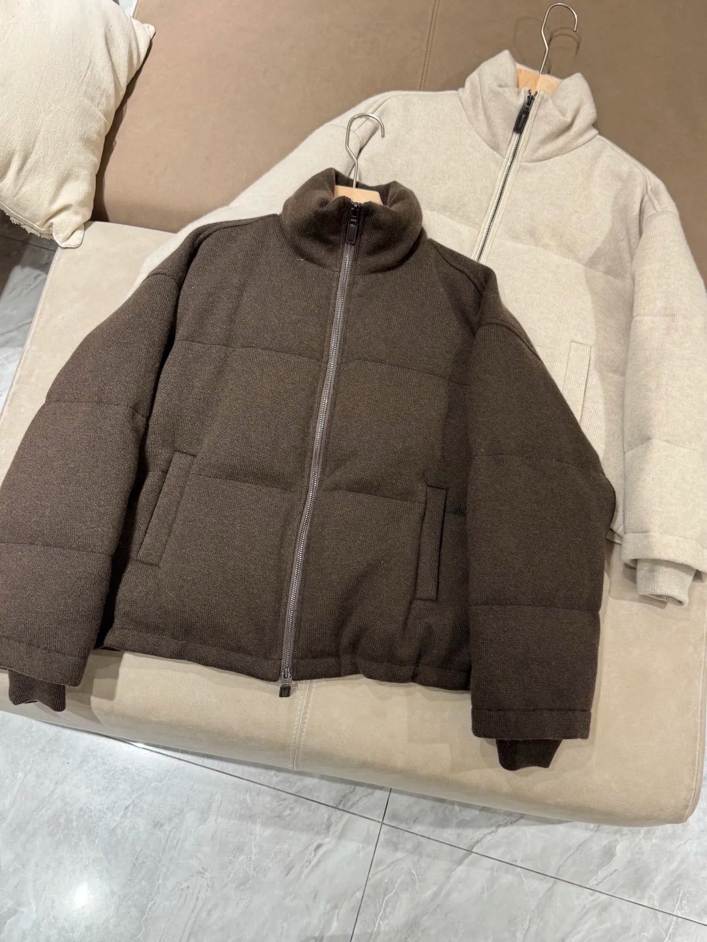 Women's Wide Goose down Jacket Cashmere Wool Knitted Winter Coat Warm Comfortable Fit ATFH