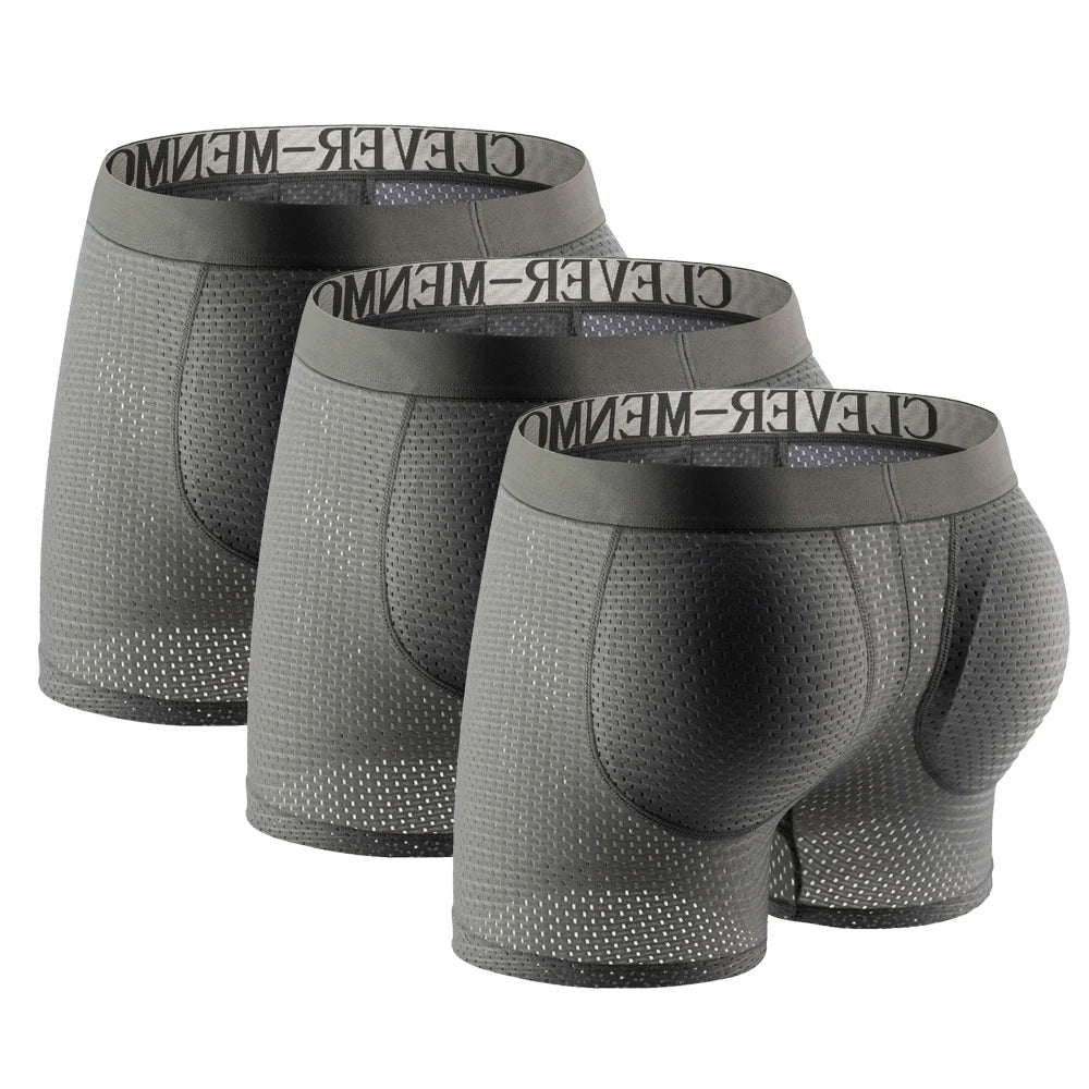 3 Pack Men Boxer Shorts Underwear Boxershorts Mesh Man Sexy Panties Push Up Pad Butt Lifter Penis Pouch Underpants