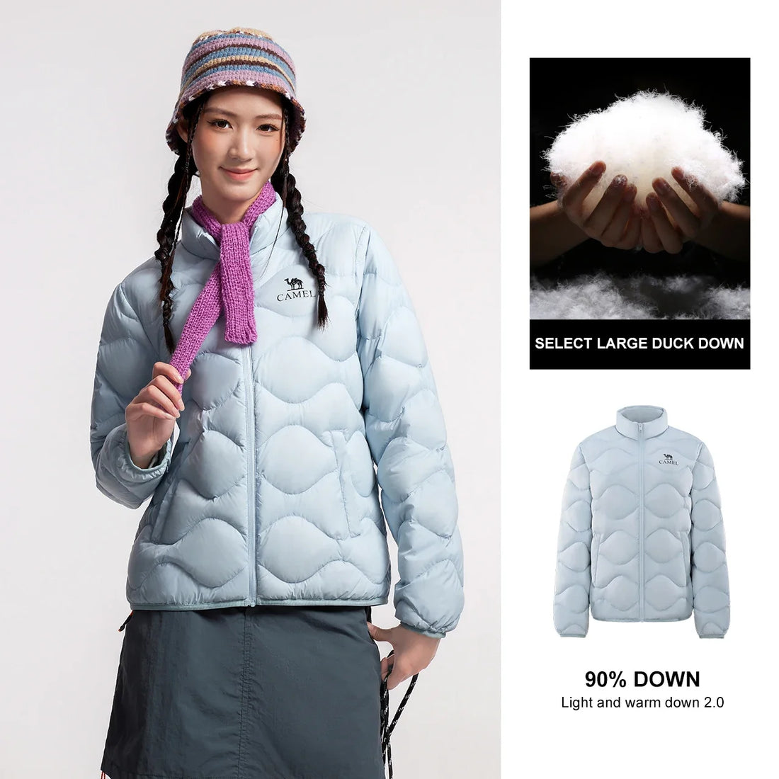 GOLDEN CAMEL Outdoor Down Jackets Men's and Women's Lightweight High-loft Warm Windproof Anti-static Jacket for Men Winter Coats