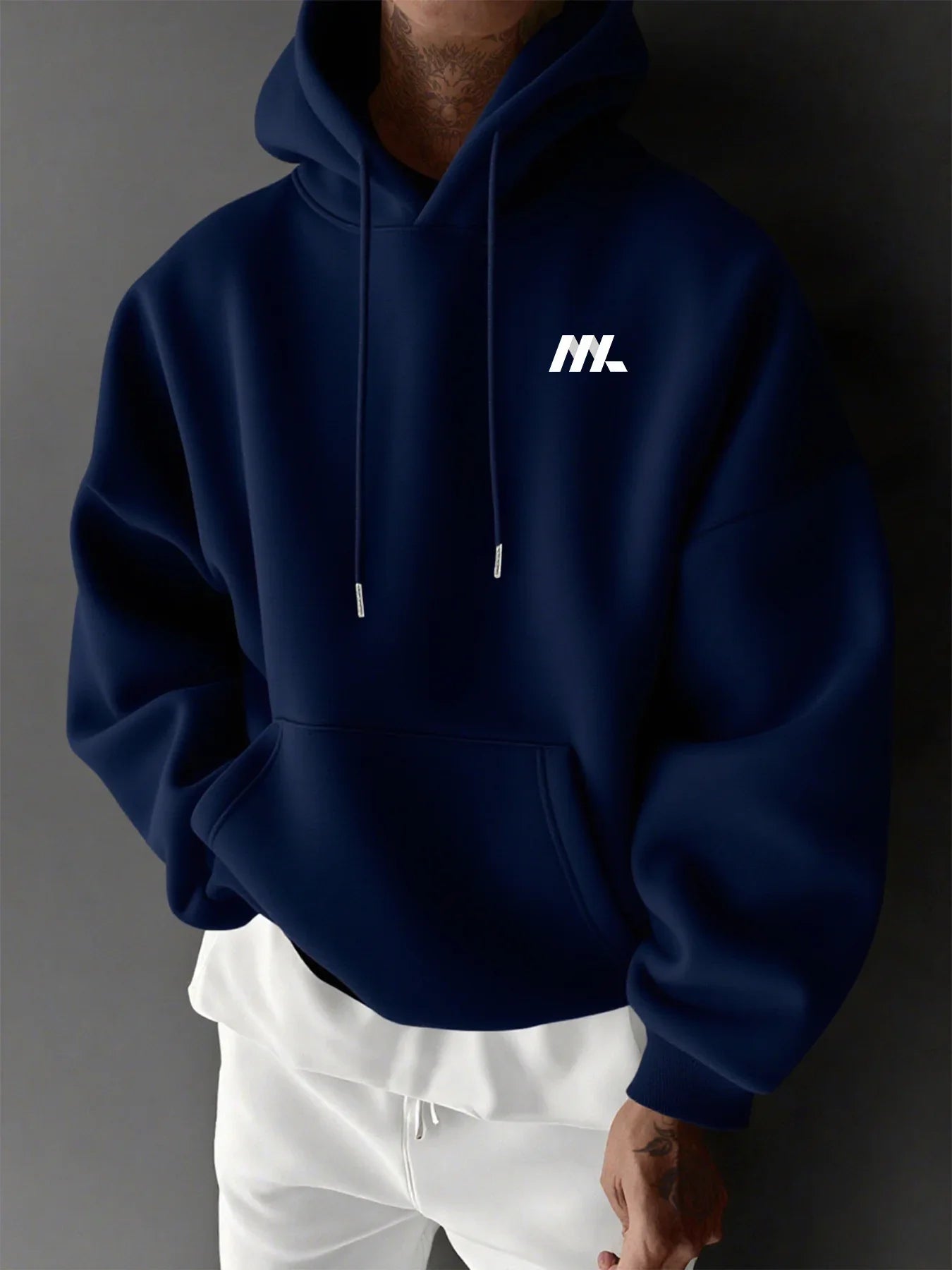 Men Minimal IIIK Letter Logo Hoodie Simple Chest Front Print Casual Hooded Sweatshirt Loose Fleece Hoodie for Men Women