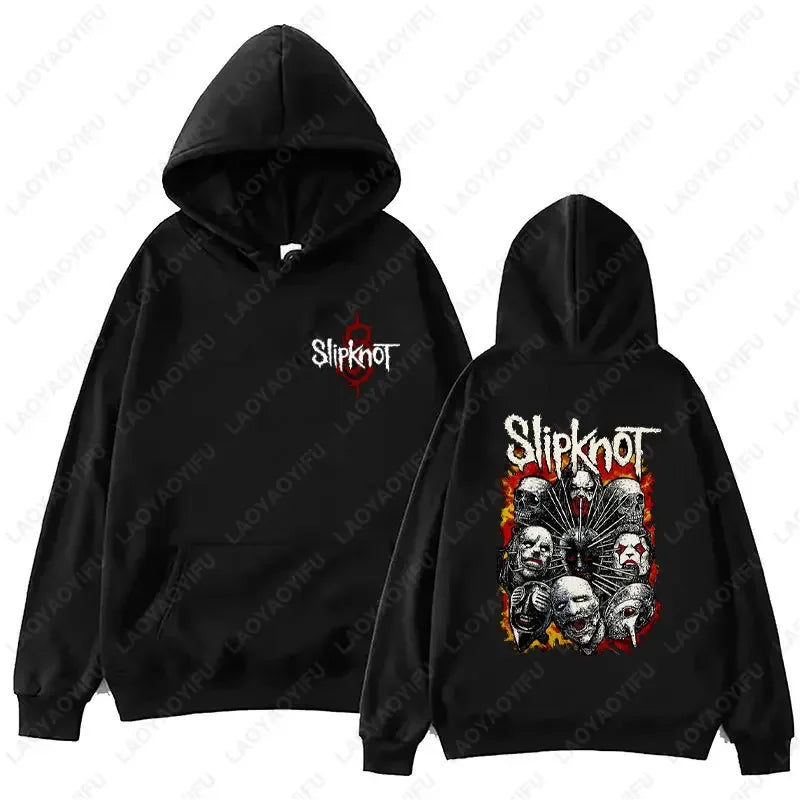 New style Arrival Men's Black Slipknot Graphic Hoodie – Nu Metal Band Print Oversized Fit Streetwear Pullover loose fit