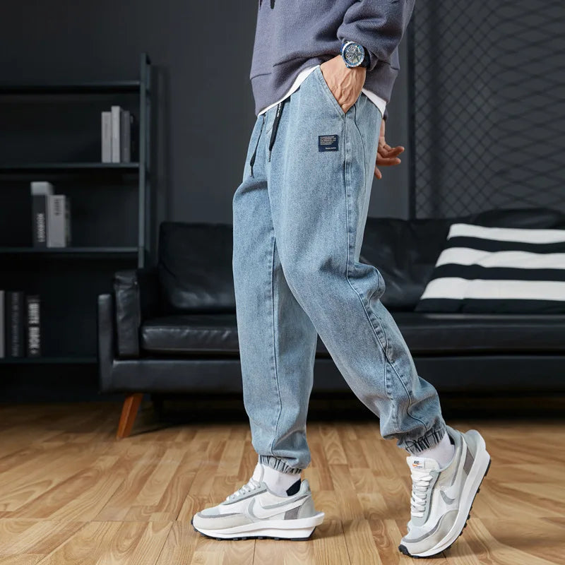 Spring Summer Black Blue Cargo Jeans Men Streetwear Denim Jogger Pants Men Baggy Harem Jean Trousers Plus Size ATFH