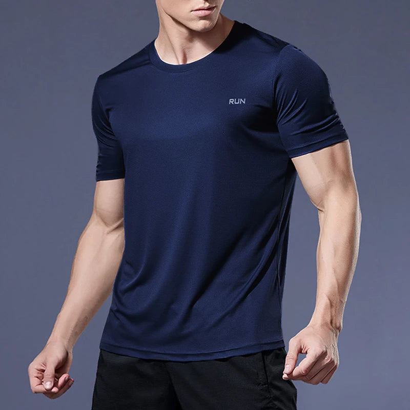 Summer Men Gym t-Shirts Quick Dry Fitness Sport t Shirt Short Sleeve Running Shirt Bodybuilding Football Golf Top Gym Clothing