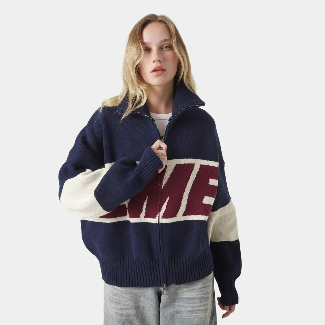 Zekye Knitted sweater with letter pattern, long sleeved high street loose sweater, European and American spicy girl style - ATFH