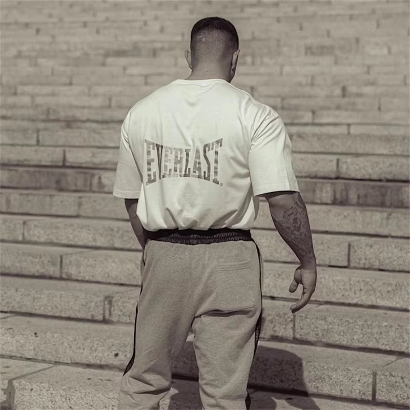 2026 Summer  Men's Gym T-Shirt, Boxing Brand Graphic, Oversized Heavy Cotton Streetwear For Bodybuilding Fitness ATFH