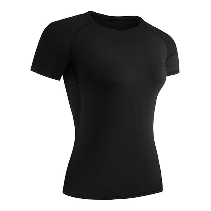 Women's Compression Shirt Short Sleeve Athletic Yoga Running T-Shirt Summer Gym Workout Quick Dry Stretchy Tees Tops Baselayer - ATFH