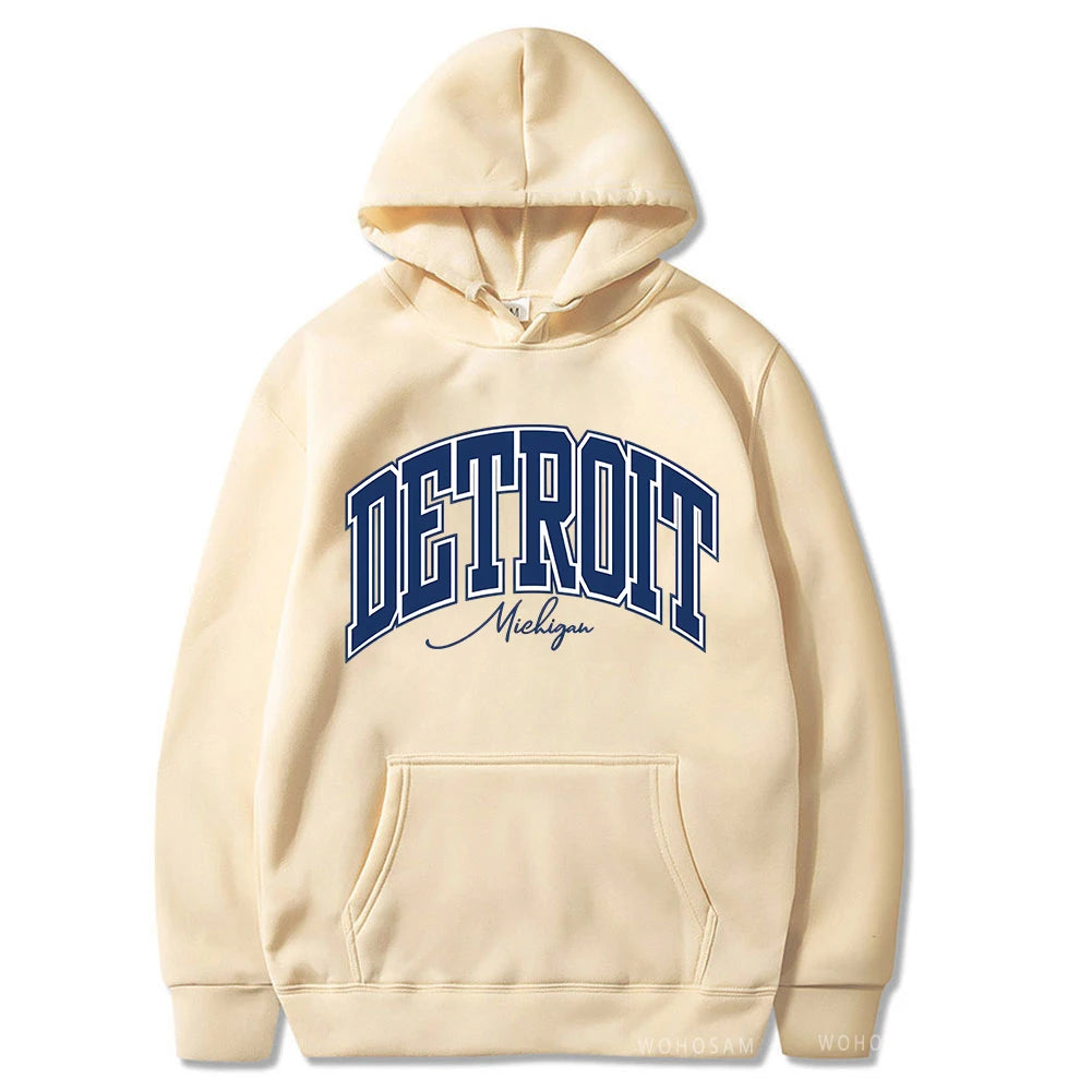 American Retro DETROIT Letter Print Hoodies For Men Women Harajuku Pullover Clothes Hip Hop Y2k Long Sleeve Pullover Sweatshirts - ATFH