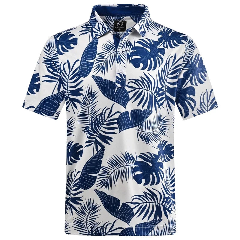 Hawaiian Plants Polo Shirt Man Summer 3D Print Leaves Flower Short Sleeve Golf Polo Shirts Oversized Street Tops Shirt Clothes