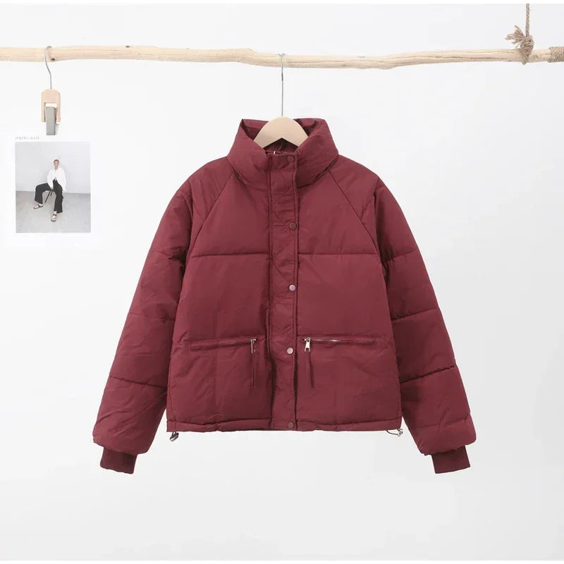 Casual Short Winter Jacket Women Stand Collar Zipper Warm Parkas High Street Padding Coat Female 2024 Winter Lady Down Coats ATFH