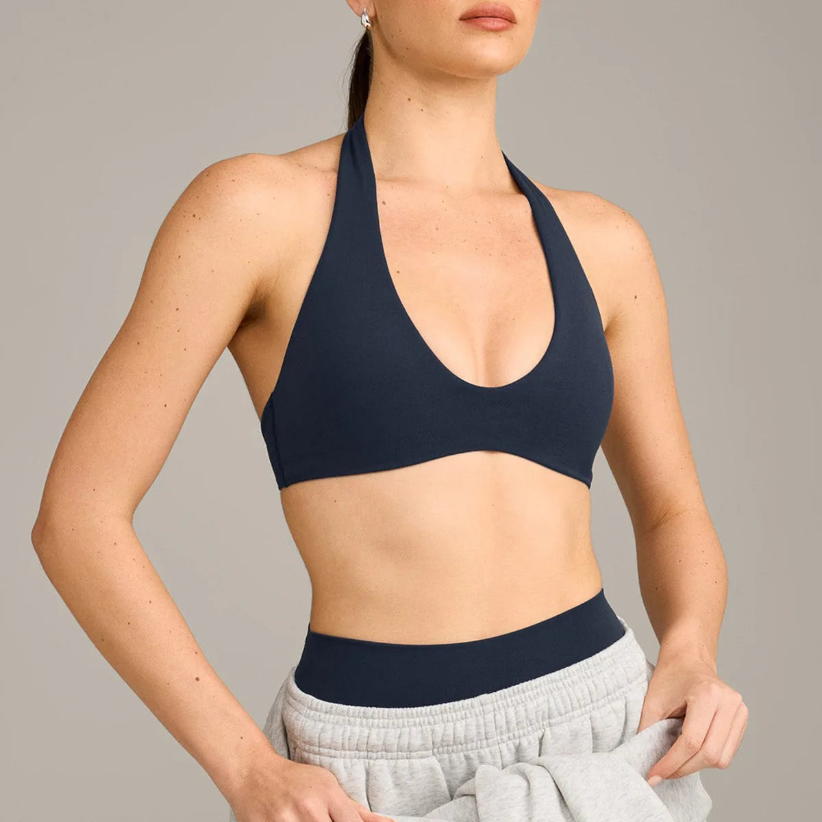 Women Halter Deep V Sports Bra High Waist V Cut Yoga Shorts Soft Stretch Gym Pilates Training Fitness Athletic Active Wear